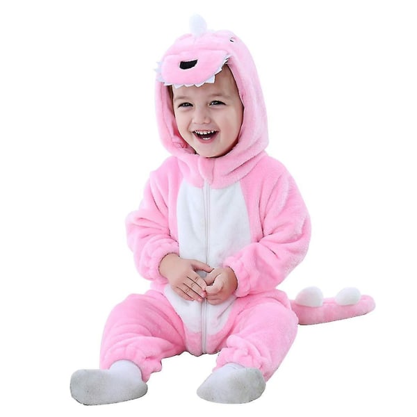 Reedca Dinosauriekostym för småbarn, söt onesie med huva, djurkostym Halloween A-Pink 0-3 Months