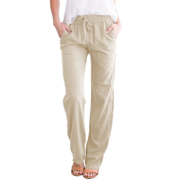 Dame Vide Ben Palazzo Bukser Løse Hør Snøre Cropped Bukser Apricot 3XL