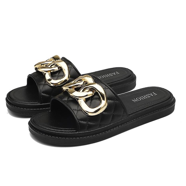Sommarsandaler för damer, halkfria, snabbtorkande, tjocka lågklackade tofflor, födelsedagspresenter till damer Black 36-37