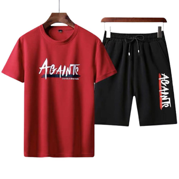 Träningsset för män Gym Sport Träningsdräkt Jogging Shorts Kortärmad T-shirt Toppar Shorts Set Red M