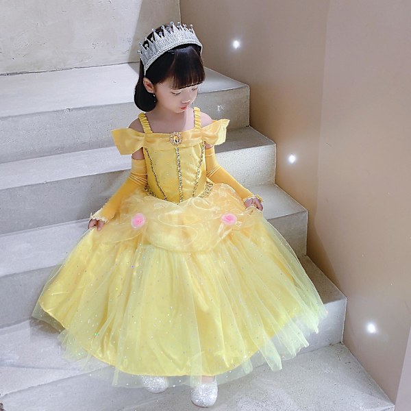 Prinsessan Belle Klänning Barn- och Flickklänning Skönheten och Odjuret Cosplay Performance Kostym 100CM