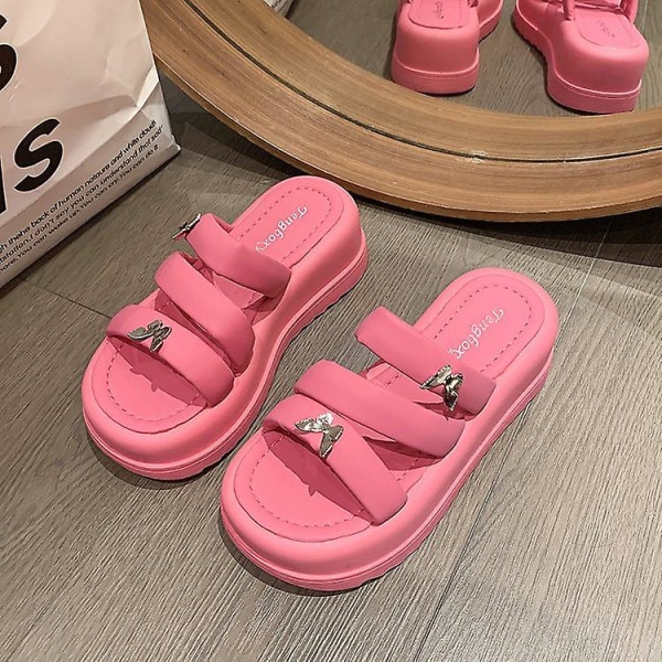 Naisten perhosetossut kesän paksu pohja sandaalit yhden linjan sandaali pink 35