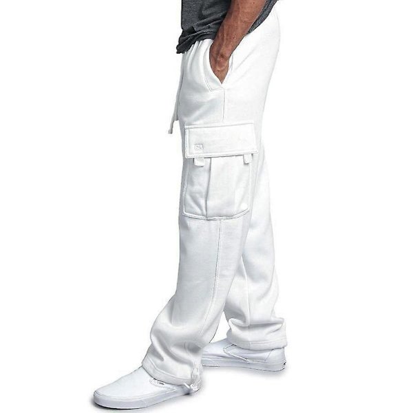 Fleece Joggebukser Cargo Combat Tracksuit Bukser Baggy Bukser Sweatpants for Menn White 2XL