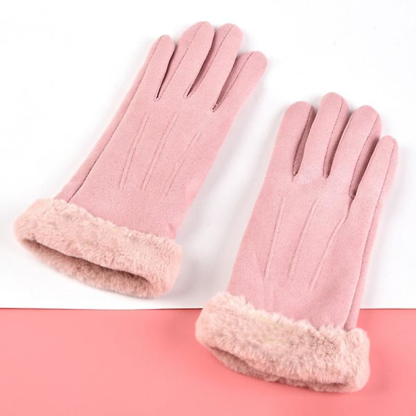 Värmande handskar i mocka för kvinnor - Vinterhandskar i plysch med touchskärm Brown