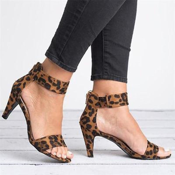 Kvinnors skor med öppen tå Enkelband Ankelrem Stiletto Mid Heel Sandal Back Dragkedja Design Black 40
