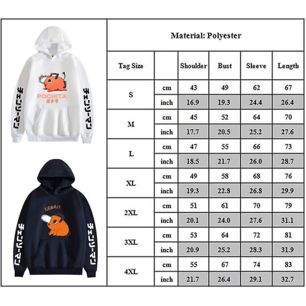 Chainsaw Man Anime Hoodie Tops Pochita Print Loose Long Sleeve Hooded Pullover Sweatshirt för män och kvinnor Black 4XL