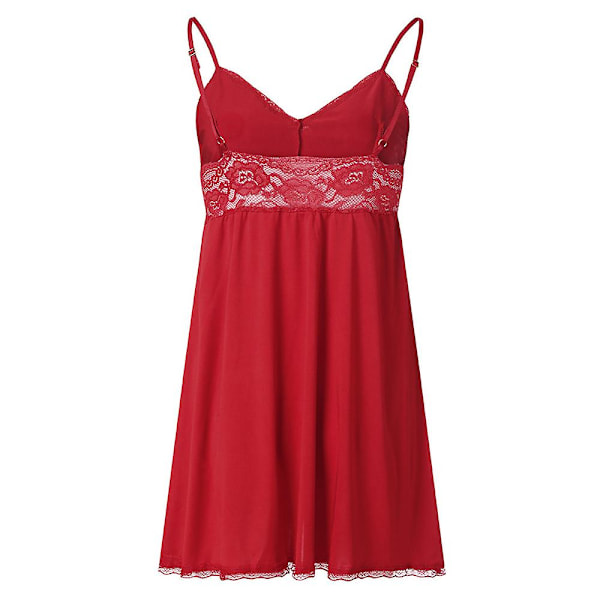 Sexig spetsunderkläder för kvinnor Babydoll V-ringad Sling Nattlinne Rygglös Mini Nattklänning Underkläder Sovkläder Red L