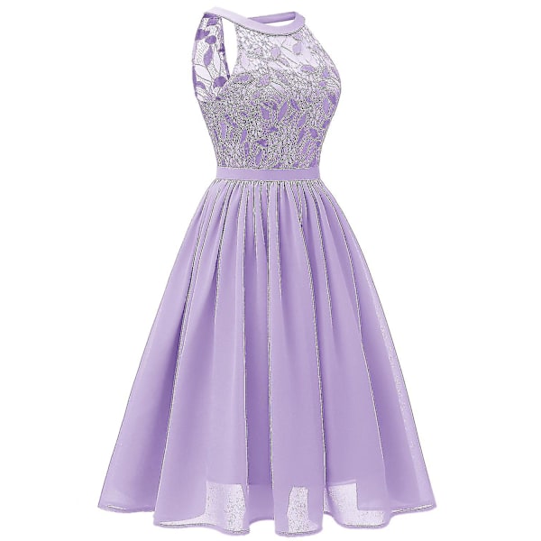 Kvinnor ärmlös brudtärna Bröllopsbalklänning A-linje festklänning Purple S