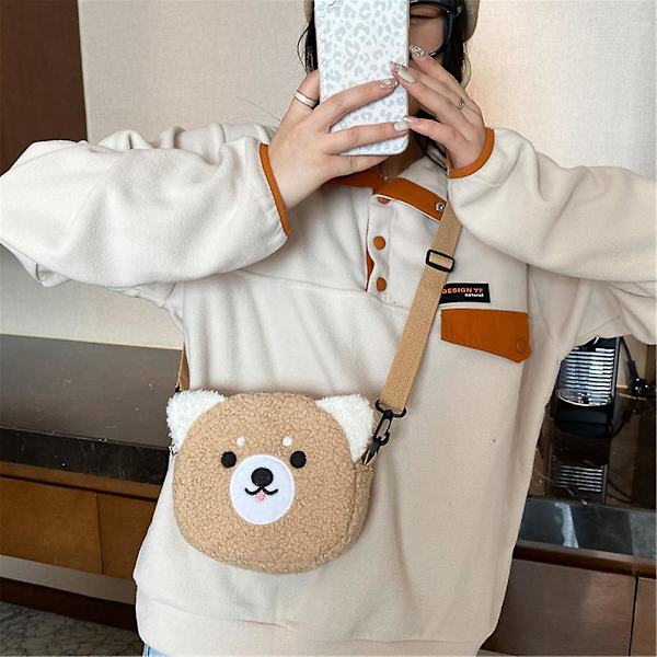 Cartoon Plysch Cross-body Väska Söt Kompakt Resväska För Kvinnor Flickor Khaki