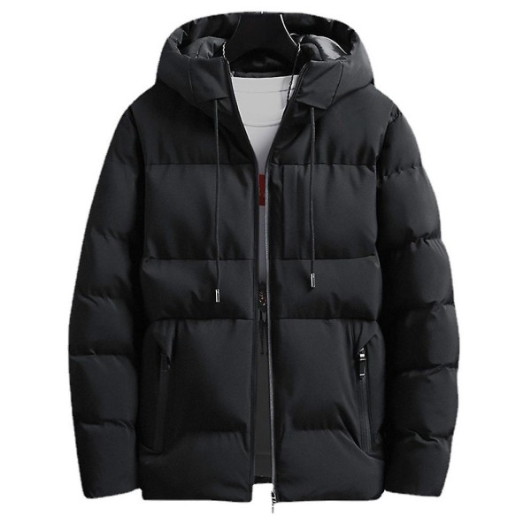 Ensfarget bomullsforet herrejakke, tykk, vindtett og varm topp for vinteren Black 3XL