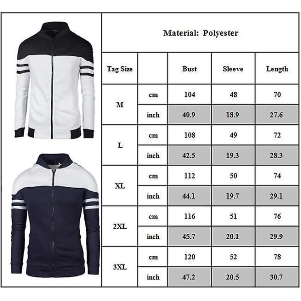 Herr Colorblock Full Zip Sportjacka Casual Långärmad Slim Fit Sweatshirt Jacka Navy Blue M