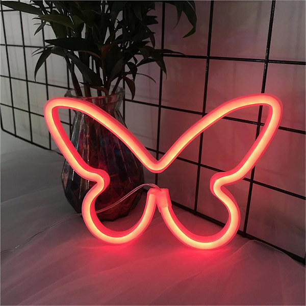 Fjäril LED Neon Skylt Bordslampa Nattlampa USB Neonlampa För Sovrumsinredning Red