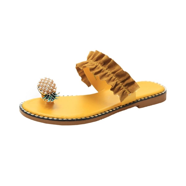 Sommartofflor damer ananas form strass kristall Slip-on Slide sandaler öppen tå singel Yellow 43