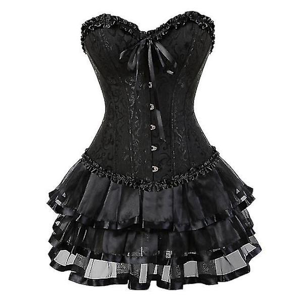 Naisten seksikkäät korsetit Overbust-korsetti ja hame setti Tutu Corselet S-6xl Black XL