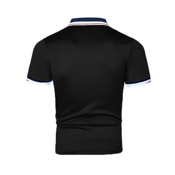 Herr Solid Lapel Hals Kortärmad Polotröja Golf T-shirt Tee Toppar Black XL