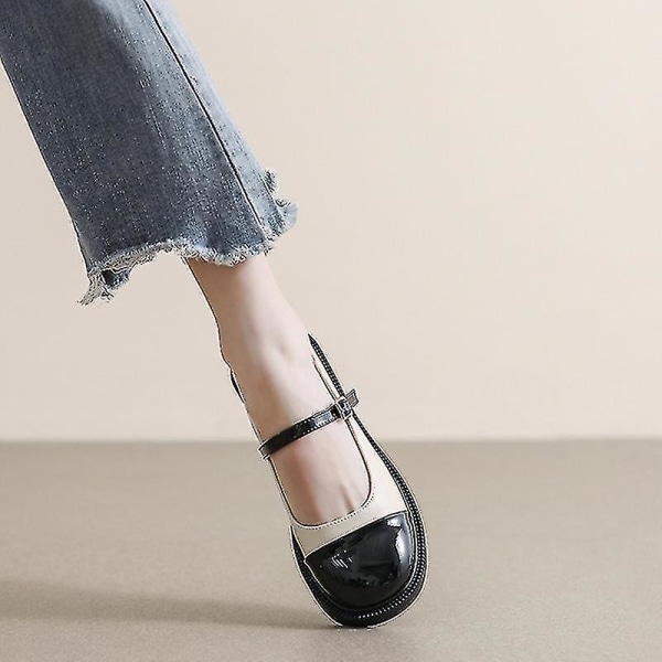 Lätta slip-on läderskor för damer, Mary Jane-skor med tjock sula, bekväma vardagsskor EU 39.5