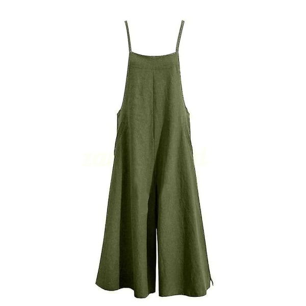 Dam Stora Storlekar Bomull Linne Hängselbyxor Jumpsuit Playsuit Vida Ben Overaller Byxor Army Green 3XL
