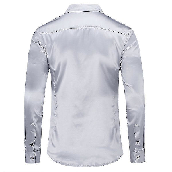 Herr Casual Mode Glänsande Långärmad Slim-fit Formell Skjorta Gray M