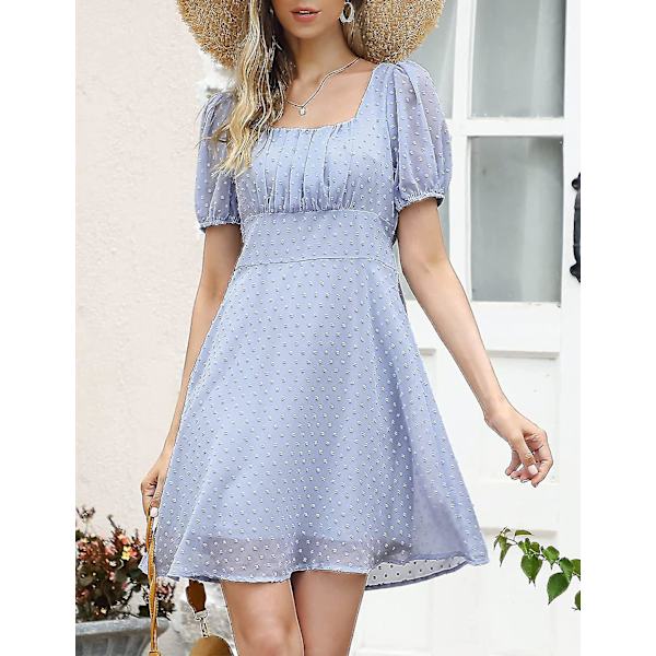 Sommer Casual Kjole til Kvinder V-Hals Flæseærme Kjole Tunika Flæse Mini Kjole Lake Blue S