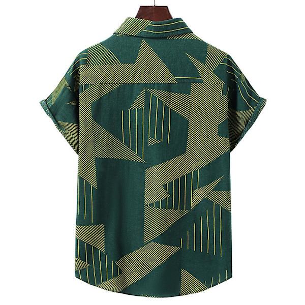 Herre Skjorte Feriestil Knapp Bomull Lin Kort Ermet T-skjorte Krage Topper Red 2XL