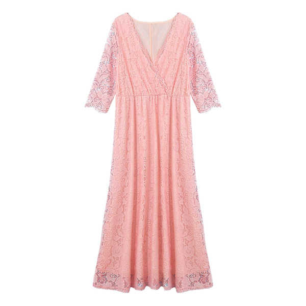 Elegant Maxiklänning i Spets för Gravida, Festklänning, Fotograferingsklänning, Plusstorlek, Tyll A-linje Bröllop Bal Aftonklänning Pink XXL