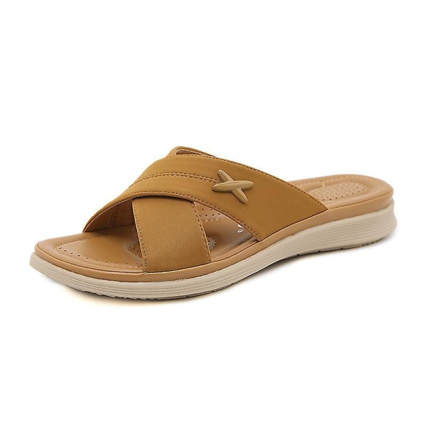 Dam Sandaler, Tofflor, Platta Skor, Sommar Öppen Tå Låga Klackar, Bekväma Strand Casual Skor Apricot color 39