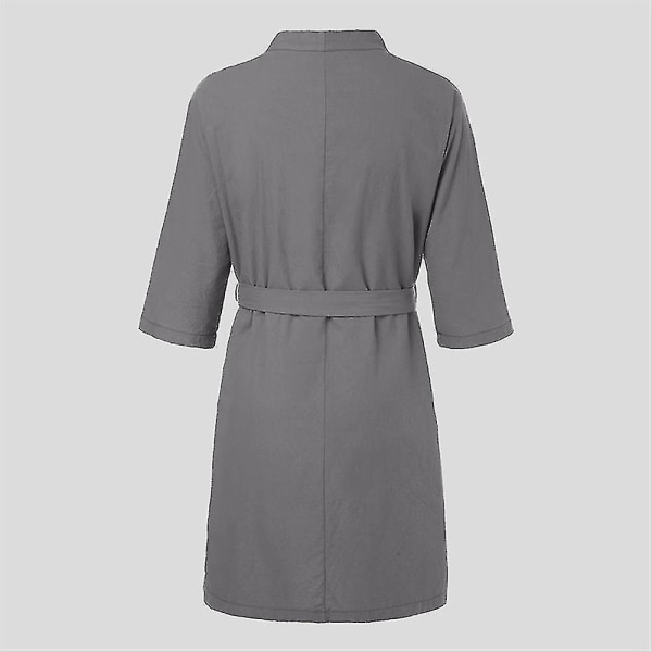 Badrock för män Bomull Linne Nattkläder 3/4 Ärm Sovplagg Badrock Morgonrock Grey M