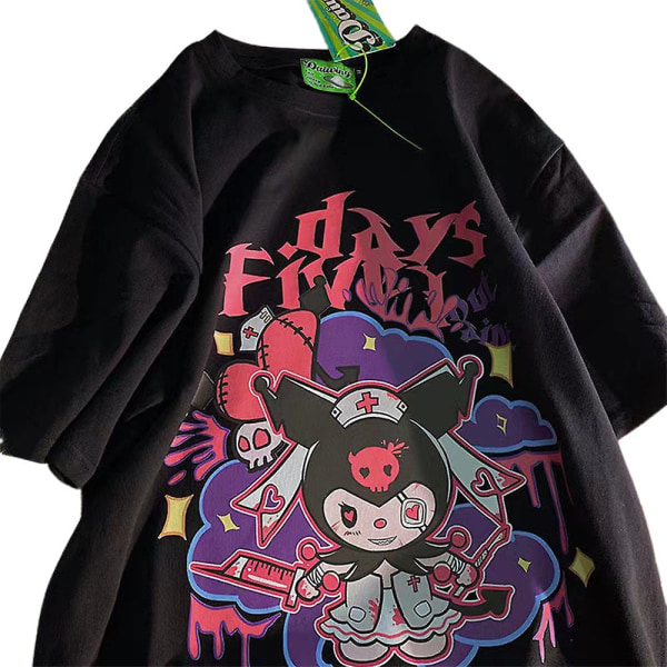 Naisten Teinien Kuromi Söpö Anime-paita Lyhythihainen Kesäinen Rento Löysä T-paita Harajuku Muoti T-paidat L