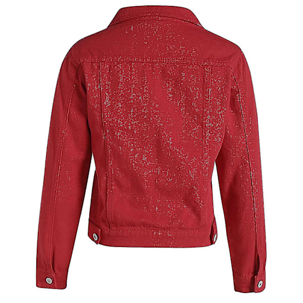 Dam Solid Jeansjacka Långärmad Ming Kofta Kostym Ficka Kappa Topp Red M