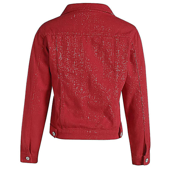Dame Solid Denim Jakke Langærmet Ming Cardigan Suit Lomme Frakke Top Red M