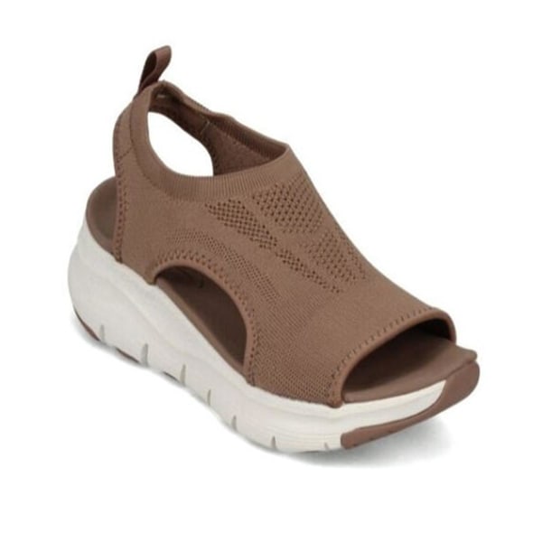Tjocka sulor strandsandaler för kvinnor mjuka och breda sandaler med läderöverdel för shopping körning promenader Coffee 41