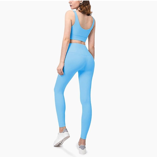 Mjukt Yoga Set Dam Sportkläder Träningsdräkter Utan Sömmar Fram Yoga Kläder Gym Set Sportkläder Sky Blue set 2 M