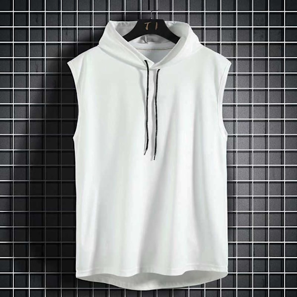 Miesten urheiluhuppariliivi, hupullinen, väljä, korealainen T-paita rentoon päivittäiseen käyttöön, juhliin, kouluun White 2XL