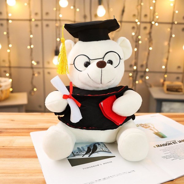 Examenspresent Dr. Bear Doll Nallebjörn Plyschdjur Med Hatt Studentgåva White 18 cm - 0.1 kg