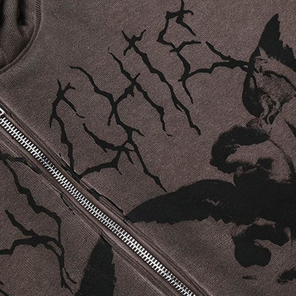 Naisten muotokuva painettu huppari lyhyt toppi pitkähihainen ylisuuri neuletakki collegepaita punk gootti katumuoti taskulla Coffee Medium