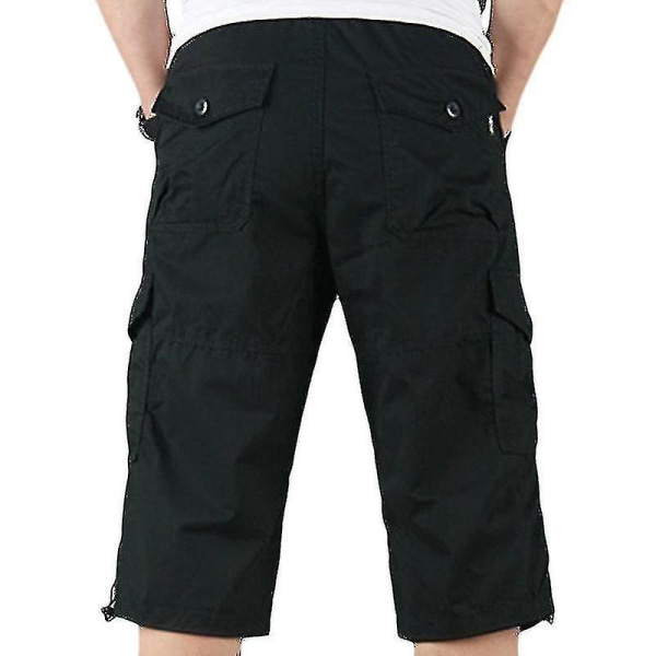 Herr 3/4 Lång Längd Elastiska Shorts Midja Cargo Combat Tre Kvarts Byxor Black 3XL