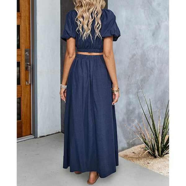 Lös Midi Klänningsset för Dam, Tröja med V-ringning, Set för Vardagligt Hemmabruk Navy Blue M