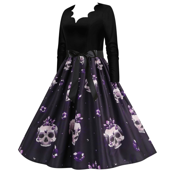 Halloween Kostume Kjoler Dame Skelet Græskar Trykt Casual Hem Kjole Fest COLOR 2 L