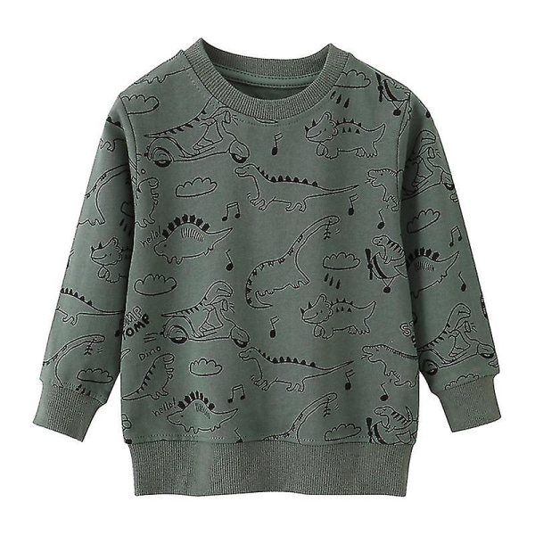 Pojke Djurtryckt Hösttröjor Varm Höst Sweatshirt Dinosaurietryck Tröja Dark Green 5T (120cm)