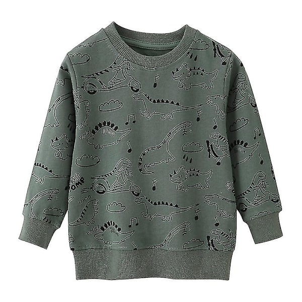 Pojke Djurtryckt Hösttröjor Varm Höst Sweatshirt Dinosaurietryck Tröja Dark Green 7T (140cm)