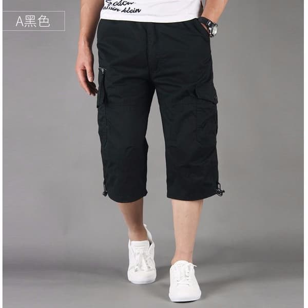 Herre 3/4 Lang Lengde Elastiske Shorts Midje Cargo Combat Tre Kvart Bukser Khaki L