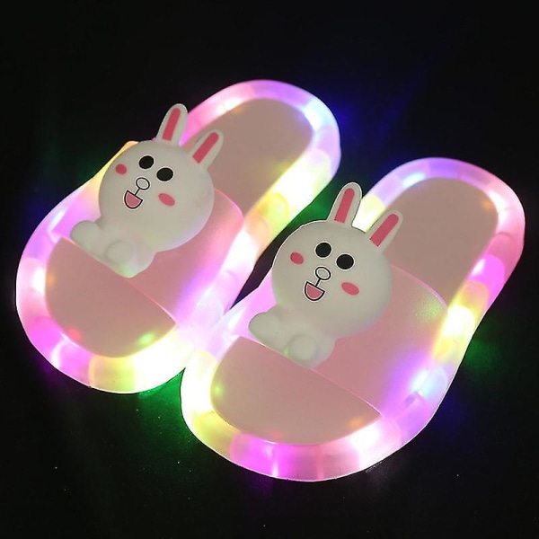 Nye Mode Hjemmesko Tegneserie Led Flip Flops Søde Sko Skridsikre Børnesko Unisex Pink-Rabbit 28-29
