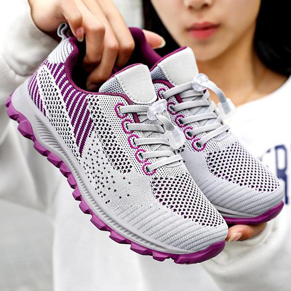 Dame Snøresko Mesh Åndbare Casual Løbe Fitness Gymnastiksko Bløde Vandresko Sportssko Light Grey 39