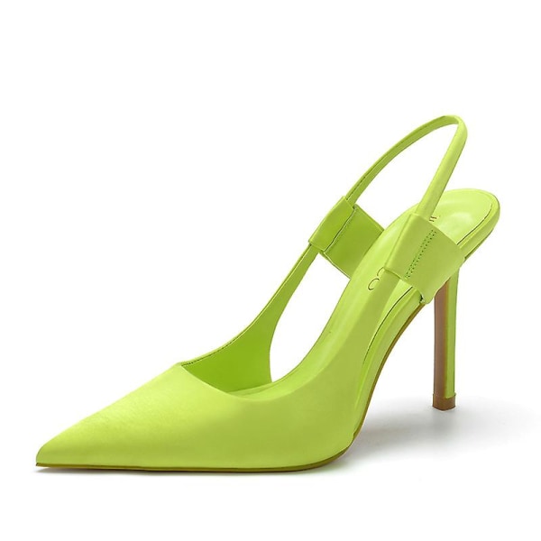 Franska designer kvinnors rosa höga klackar, tunna höga klackar Mules slimmade klackar Eleganta sandaler Sko Yellow 35