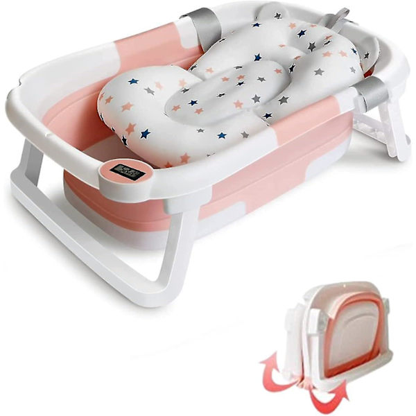 Hopfällbart babybadkar med termometer Pink