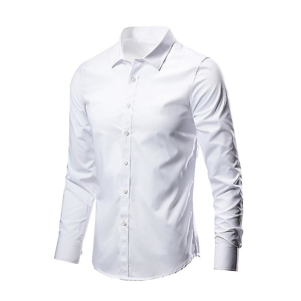 Herrskjorta långärmad slim fit enfärgad casual skjorta White XS