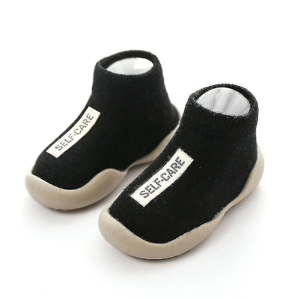 Unisex vauvan kengät Ensimmäiset kävelykengät Taapero tyttöjen vauvan kengät Pehmeä kumi Black 20-21
