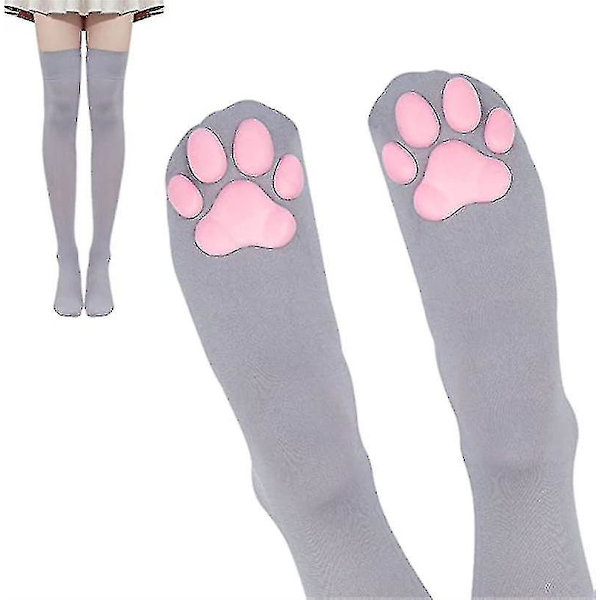 Kvinnors 3D katt tass strumpor lårhöga strumpor söta katt tass pad strumpor Grey
