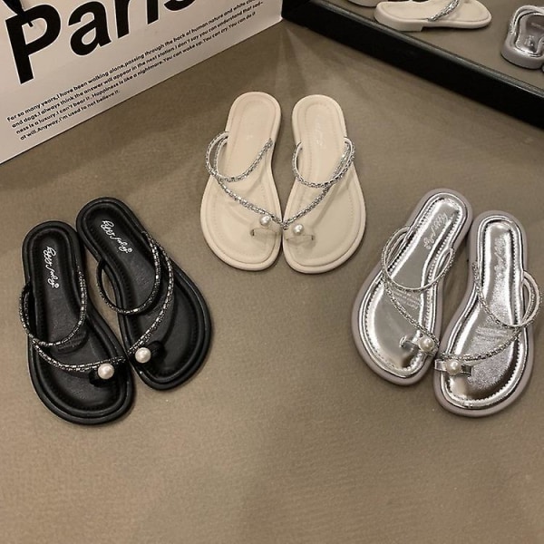 Kvinnors platta sandaler med öppen tå, halksandaler för kvinnor Lämpliga för att gå på stranden Creamy-white 38