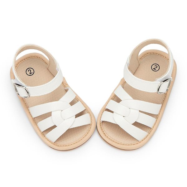 Bebisskor Spädbarnssandaler Läder Gummi Platt Halkfri Mjuksula Toddler Flickpojke Första Gåare Spjälsängsskor Storlek 0-18M White 7-12 Months